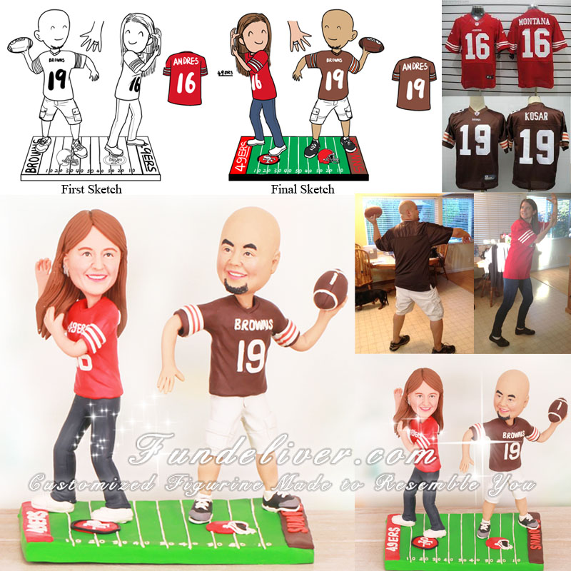 Passing Pose Cleveland Browns and San Francisco 49ers Wedding Cake Toppers